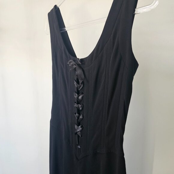 Lauren Ralph Lauren Fluted Black Evening Gown w/Sweep Train + Lace-Up Bustier - Picture 3 of 9